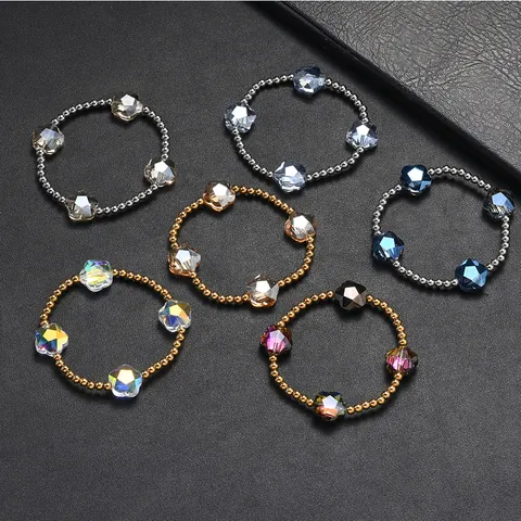 Fashion Stainless Steel Beaded Bracelet Star Plum Blossom Faceted Glass Crystal Bracelet For Women Men Unisex Trendy Jewelry