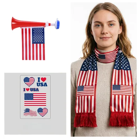 Soccer Fan Cheering Kit USA Canada Mexico Argentina France Scarf Horn And Face Stickers National Flag Events Soccer Match Supplies