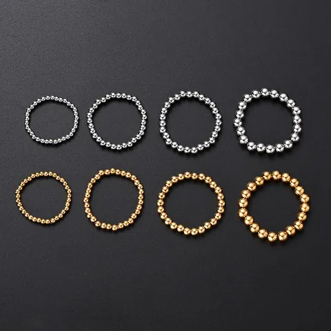 Fashion Vacuum Plating Stainless Steel Bead Elastic Ring Anti Oxidation Colorfast Geometric Round Loop Stackable Band Ring Jewelry for Unisex