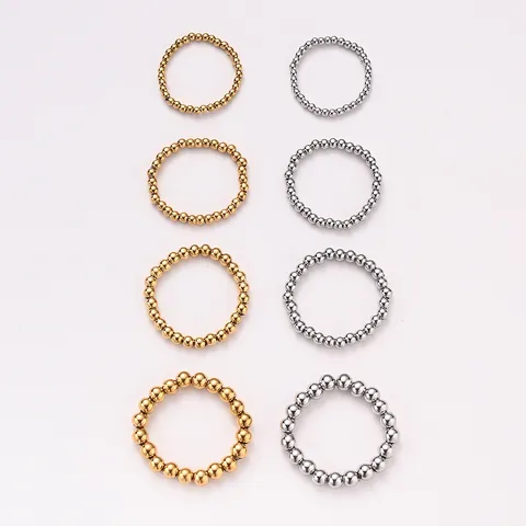 Fashion Vacuum Plating Stainless Steel Bead Elastic Ring Anti Oxidation Colorfast Geometric Round Loop Stackable Band Ring Jewelry for Unisex