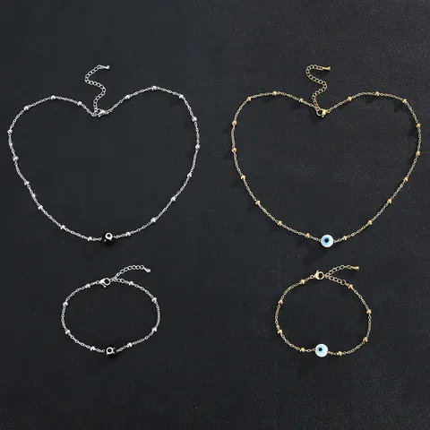 Stainless Steel Evil Eye Jewelry Set Waterproof Gold Silver Plated Bead Chain Necklace Bracelet For Women Fashion Jewelry