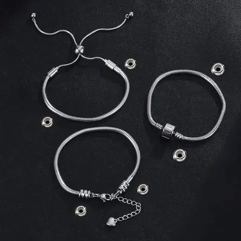 Unisex Stainless Steel Snake Chain Bracelet Waterproof Non-fading DIY Charm Bracelet Heart Pendant For Men Women Jewelry