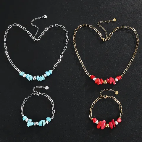 Set Di Gioielli In Acciaio Inossidabile Impermeabile Per Donna Collana Bracciale Pietra Naturale Irregolare Perla Artificiale Oro Argento Gioielli Spiaggia Estivi