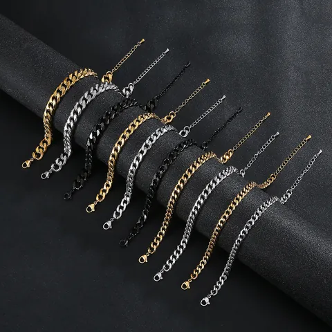 18K Gold Plated Stainless Steel Cuban Link Bracelet For Men Women Waterproof Non-Fading Curb Chain Bracelet Unisex Fashion Jewelry Gift