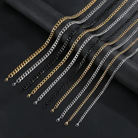 Fashion Stainless Steel Cuban Link Necklace For Men Women Waterproof Flat Curb Chain Punk Streetwear Jewelry Unisex Gift