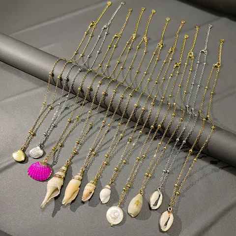 Ocean Beach Style 304 Stainless Steel Freshwater Pearl Shell Pendant Necklace Bohemian Summer Jewelry For Women