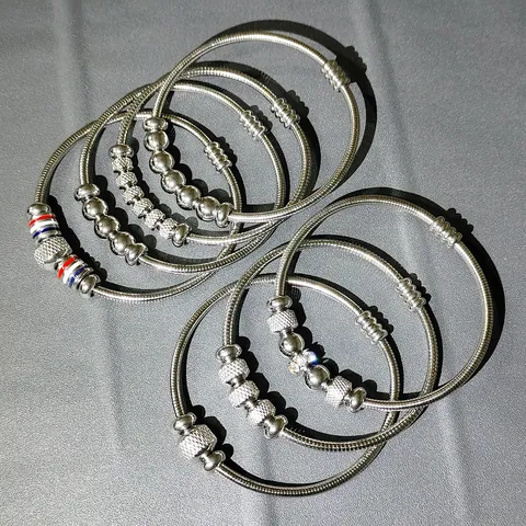 Stainless Steel Coil Bangle Bracelet for Women Waterproof No Fade Magnetic Clasp Spring Wire Bracelet Rhinestone Enamel Beads