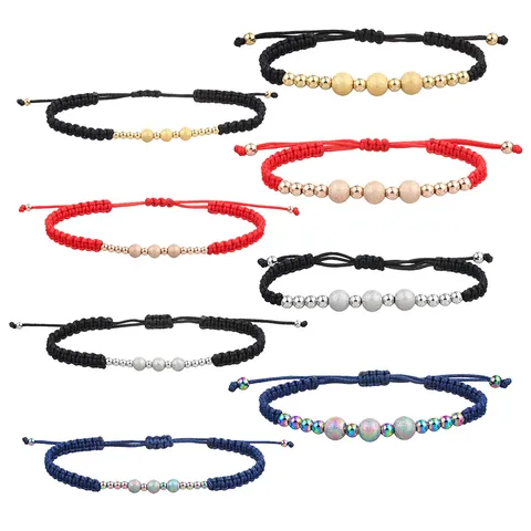 Minimalist Stainless Steel Bead Braided Rope Bracelet For Women Men Handwoven Adjustable Couples Bracelet Jewelry Gift