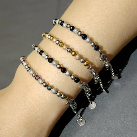 Minimalist Edelstahl Perlenarmband Für Damen Mehrfarbig Zweifarbig Nicht Verblassend PVD Beschichtet Verstellbares Kettenarmband Schmuck Geschenk