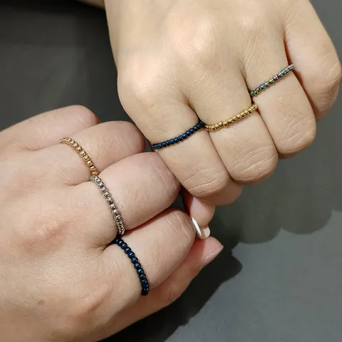 Minimalist Stainless Steel Bead Stretch Ring For Men Women PVD Plated Round Bead Finger Ring Trendy Jewelry Gift