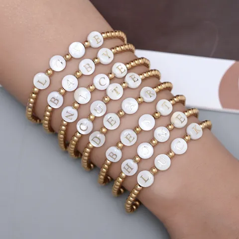 Stainless Steel Shell Letter Bracelet Gold Plated Round Bead Chain Jewelry With Epoxy Drip Glue Letters LOVE BEST Gift