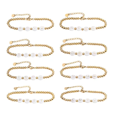 Stainless Steel Shell Letter Bracelet Gold Plated Round Bead Chain Jewelry With Epoxy Drip Glue Letters LOVE BEST Gift