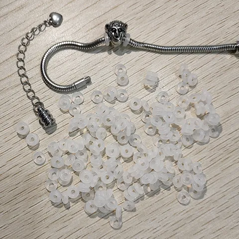 Anelli di Posizionamento Elastici in Gomma Siliconica per Gioielli DIY Bracciale Collana Guarnizione Fermaperline Bianco