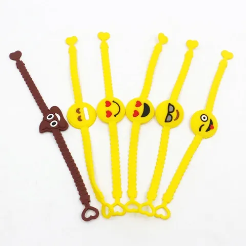 Cartoon Emoji PVC Bracelet Korean Style Adjustable Yellow Brown Wristband For Kids Party Favor Decorative Smiley Face Hand Chain Gift