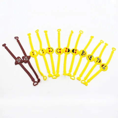 Cartoon Emoji PVC Bracelet Korean Style Adjustable Yellow Brown Wristband For Kids Party Favor Decorative Smiley Face Hand Chain Gift