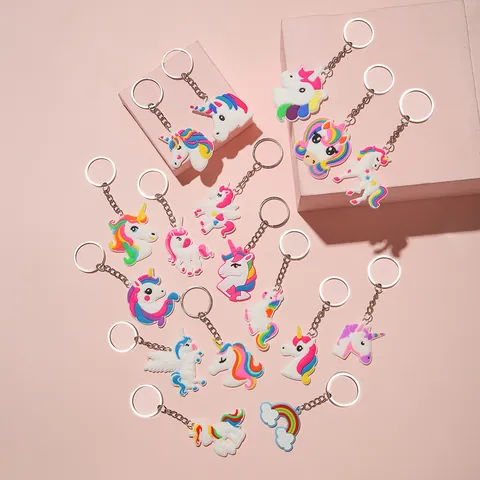 Portachiavi Unicorno Cartone Animato Pendente Cavallo Arcobaleno Gomma Morbida PVC Simpatico Anello Chiavi Accessorio Borsa Regalo Bambini