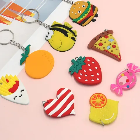 Portachiavi in PVC Cartone Animato Simpatico Ciondolo a Forma di Cibo Frutta Animale per Borsa Zaino Auto Regalo Bambini