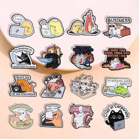 Lustige Cartoon Arbeitsplatz Tier Emaille Pin Humorvolle Büro Slogan Legierung Abzeichen Für Rucksack Kleidung Dekoration Geschenk