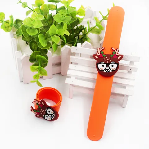 Christmas Slap Bracelet Silicone Wristband With Cartoon Santa Reindeer Snowman Pattern Slap Bands For Kids Holiday Party Favors