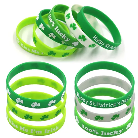 Bracciale in Silicone San Patrizio Trifoglio Verde per Uomo Donna Decorazione Festa Lucky Irish Lettera Stampata Gioielli Regalo