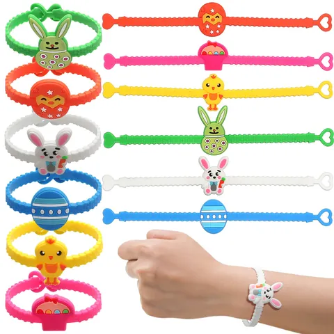 Braccialetti di Pasqua in Silicone per Bambini Cartone Animato Coniglio Uovo Fantasia Cinturini Regolabili Regali Festa