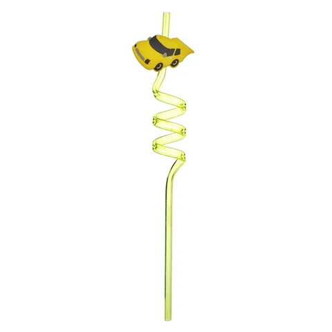 Pailles à Boire en Spirale Réutilisables avec Décoration de Voiture de Course Cartoon Pailles en Plastique pour Fête d'Anniversaire