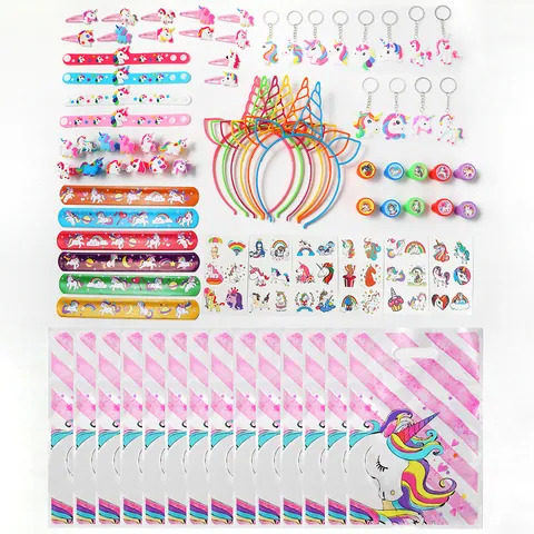 72 Pezzi Regalini per Feste a Tema Unicorno per Compleanno Bambini 12 Cerchietti 12 Sacchetti Regalo 12 Adesivi 12 Timbri 4 Braccialetti per Ragazze