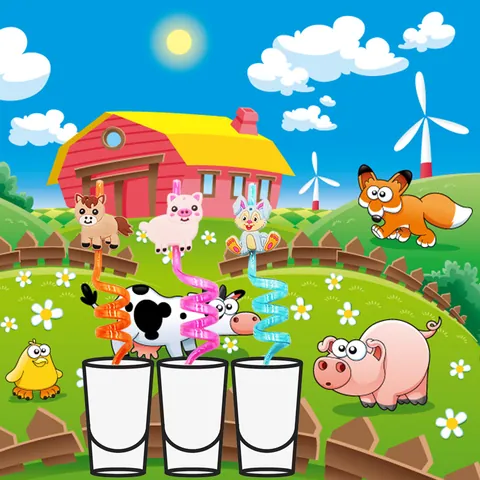 Lindas Pajitas Reutilizables de Animales de Granja de Dibujos Animados Pajitas de Plástico Rizadas en Espiral Con Adornos de Animales de PVC Desmontables para Fiesta