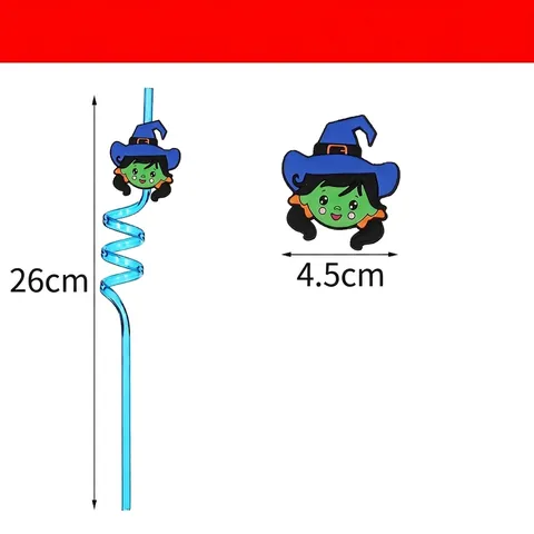 Halloween Reusable Spiral Straws Cartoon Pumpkin Ghost Bat Witch Skull Vampire Charms Multicolor Plastic Drinking Straws For Party Decor