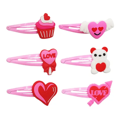 Valentine Day Cartoon Heart Hair Clips For Kids Girls Soft Metal Pink BB Hair Pins Sweet Party Hair Accessories Gifts