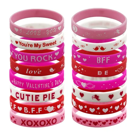 Valentine's Day Silicone Wristband Heart Cupid BFF Print Bracelet Festival Party Favor Gift For Kids Women Jewelry Wristband