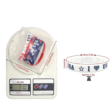 Pulseras de Silicona Patrióticas USA Día de la Independencia Bandera Estadounidense Impresa Pulseras de Goma para Fiesta Cuatro de Julio