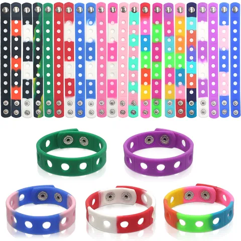 Adjustable Silicone Hole Wristband Colorful Bracelet Waterproof Sports Identification Band for Birthday Party Gifts