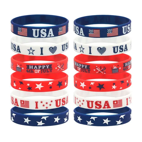 Pulseras de Silicona Patrióticas USA Día de la Independencia Bandera Estadounidense Impresa Pulseras de Goma para Fiesta Cuatro de Julio