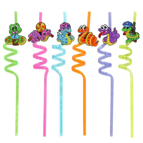Reusable Cartoon Snake Spiral Drinking Straws For Kids Multicolor Twisted Plastic Straws For Birthday Party Favors Classroom Rewards Home Drinkware Accessories
