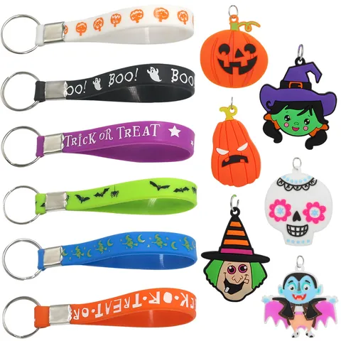 Set di Portachiavi in Silicone di Halloween Portachiavi Creativo a Cuore Zucca Strega Scheletro Vampiro Charms Regalo per Festa Studenti