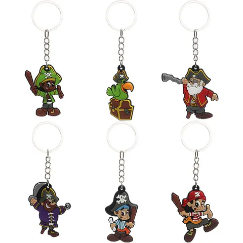 Portachiavi in PVC Cartone Animato Pirata Simpatico Capitano Nave Pappagallo Scrigno Ciondolo per Borsa Decorazione Regalo Festa
