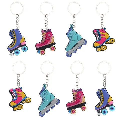 Cartoon PVC Roller Skate Keychain Retro Colorful Skates Bag Pendant Accessory For Party Favors Kids Gift Backpack Charm