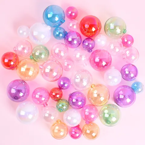 Iridescent Plastic Ball Cake Topper Set Hollow Sphere Decoration For Birthday Party Wedding Christmas Dessert Ornaments Multiple Sizes