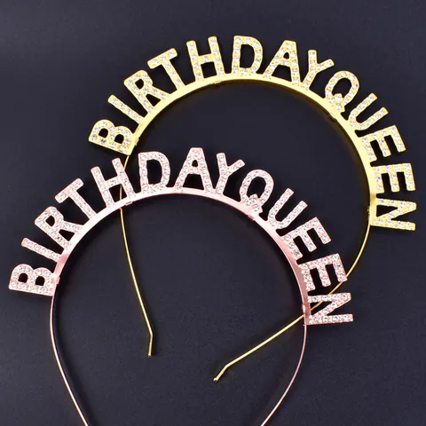 Birthday Queen Rhinestone Metal Headband And Sash Set Gold Silver Rose Gold Party Accessories For Women Celebration Decorations