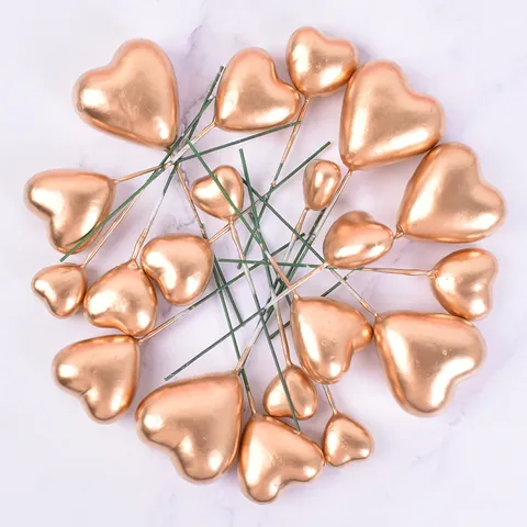 Heart Shaped Cake Toppers Foam Balloon Balls Metallic Gold Silver Red Pink Blue Decoration for Birthday Wedding Anniversary