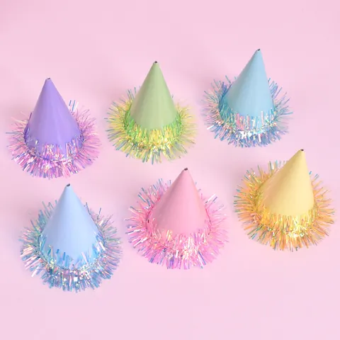 Mini Pet Birthday Cone Hat With Tinsel Tassel Colorful Party Headwear For Cats And Dogs Festive Animal Costume Accessories Set