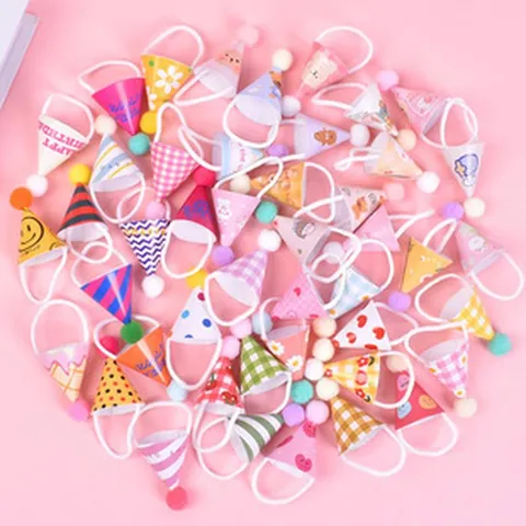Mini Pet Birthday Hats Small Reptile Lizard Hamster Party Decoration Headwear Colorful Pompom Paper Cone Hats