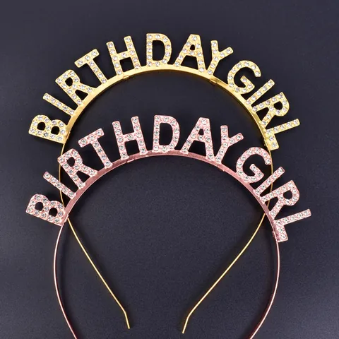 Birthday Girl Alloy Rhinestone Headband And Glitter Sash Set For Women Birthday Party Decorations Gold Silver Accessories