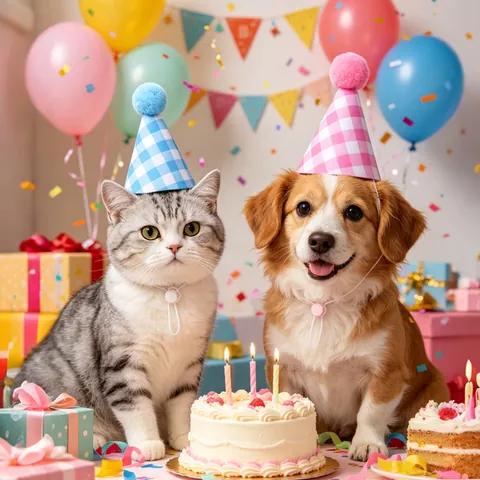 Plaid Pet Birthday Hat Adjustable Dog Cat Party Accessory With Pom Pom Mini Celebration Headwear For Small Dogs Cats