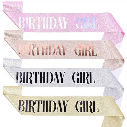 Glitter Fabric Birthday Queen Sash For Women Birthday Girl Etiquette Belt Party Decoration Accessories With Safety Pin