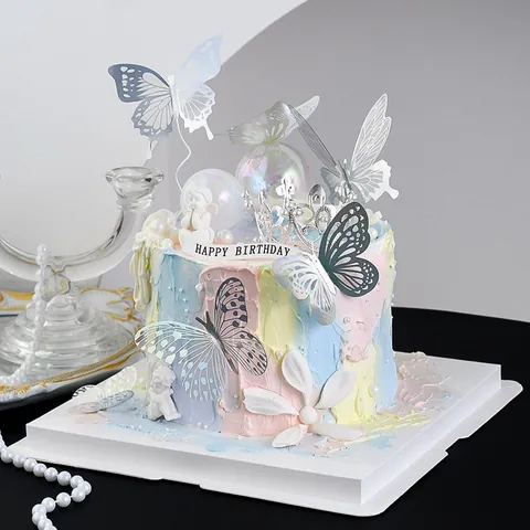 Iridescent Hollow Butterfly Cake Toppers Aesthetic Laser PVC Butterfly Cake Decorations For Birthday Wedding Valentine's Day Party
