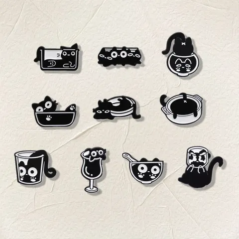 Cartoon Black Cat Enamel Brooch Pin Set Dark Style Metal Badge For Clothes Backpack Creative Cat In Cup Pins Literature Book Club Jewelry Gift