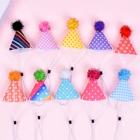 Adjustable Pet Birthday Party Hats Printed Felt Cone Hats For Dogs Cats Small Animals Festive Headwear Accessories Party Decorations