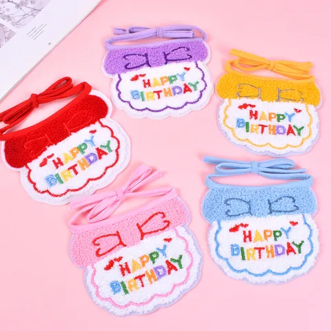 Cute Pet Birthday Party Decoration Set Happy Birthday Embroidered Bib Scarf And Adjustable Pom Pom Hat For Cats Dogs